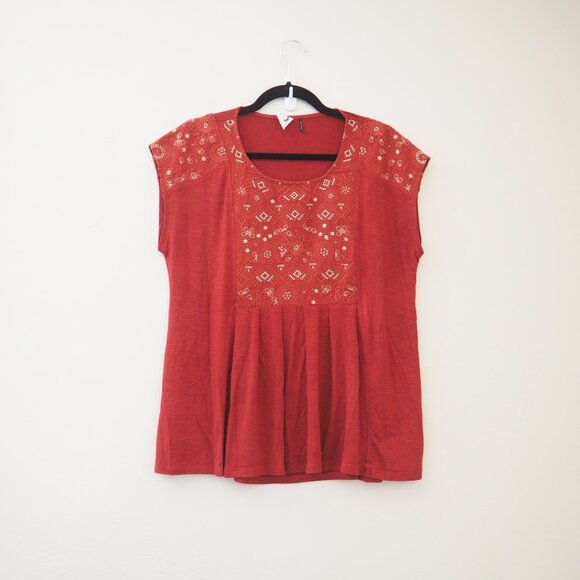 Anthropologie Akemi + Kin Arcana Rust Embroidered Top sz S - Picture 3 of 8